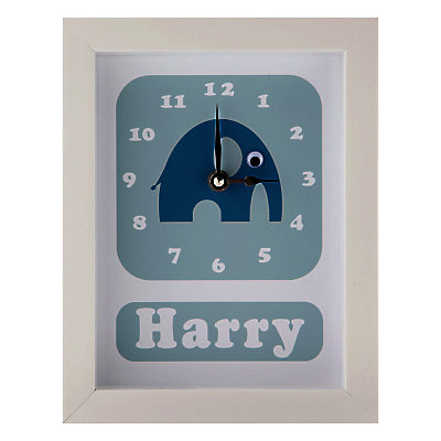 Stripey Cats Personalised Elwyn Elephant Framed Clock, 23 x 18cm Blue